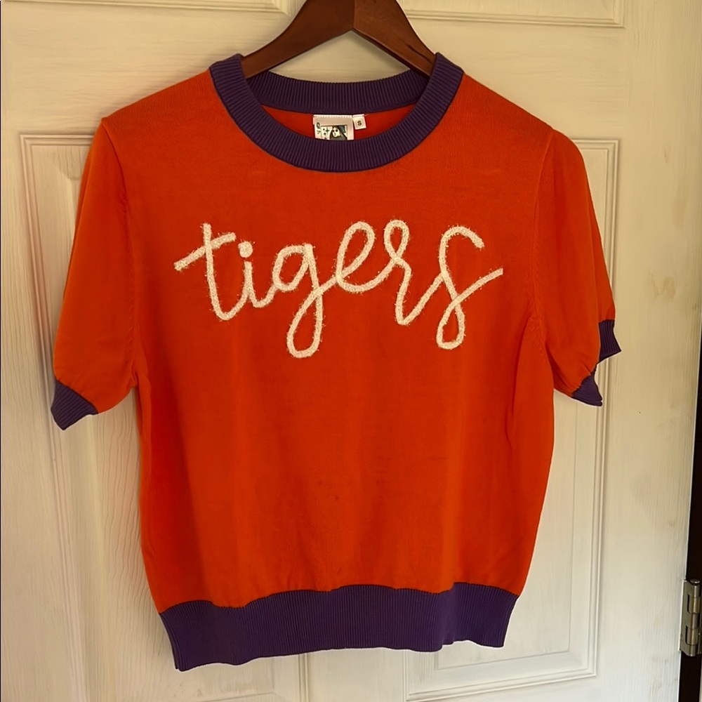 Orange 'Tigers' Knit Top with Purple Trim